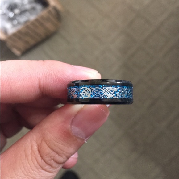 Blue Silver Dragon Black Stainless Steel Ring - Picture 3 of 4